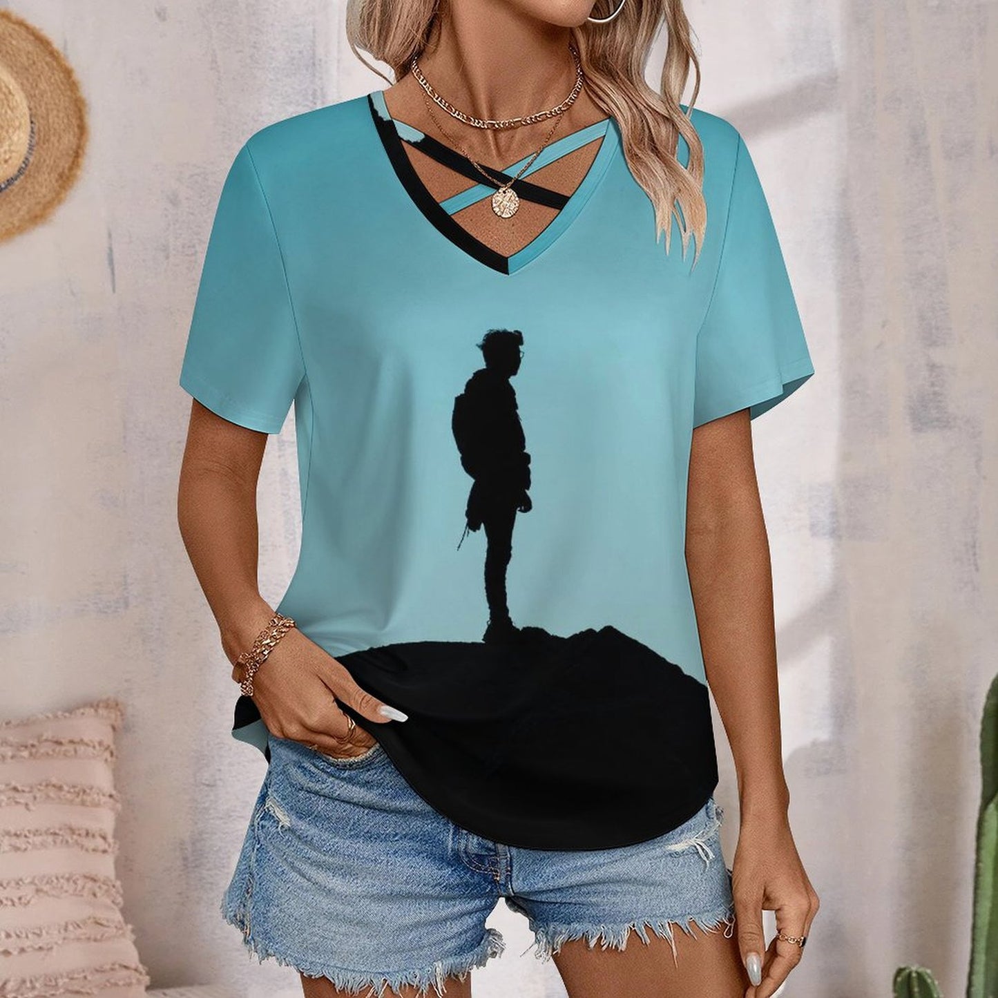 【オーダーメイド】カスタム VネックTシャツ レディース|クロスデザイン