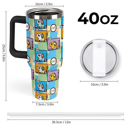 40oz 大容量 真空断熱タンブラー ストロー&ハンドル付き(オリジナルUVプリント)