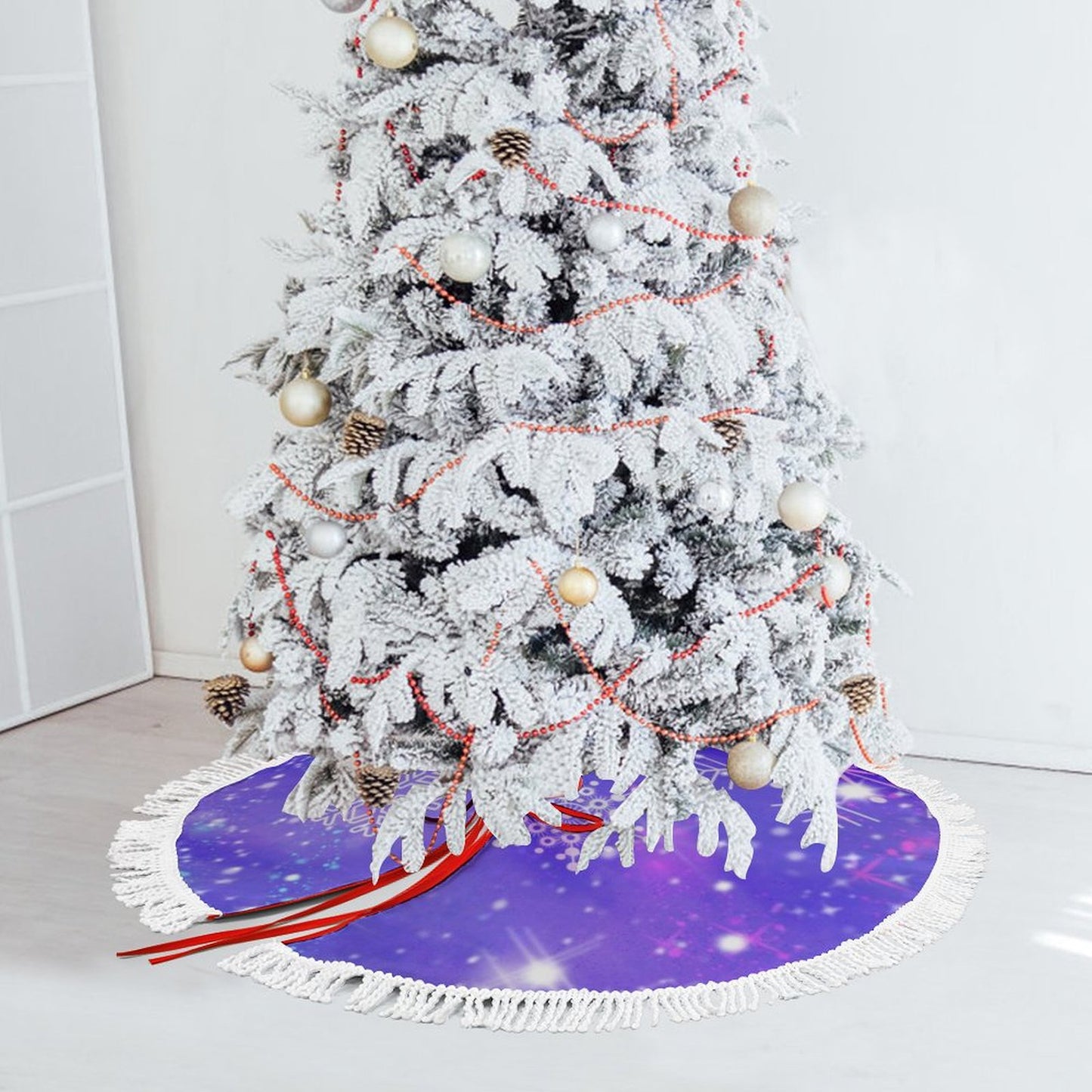【両面プリント】フリンジ付き オリジナルツリースカート | 防水 | クリスマス飾り
