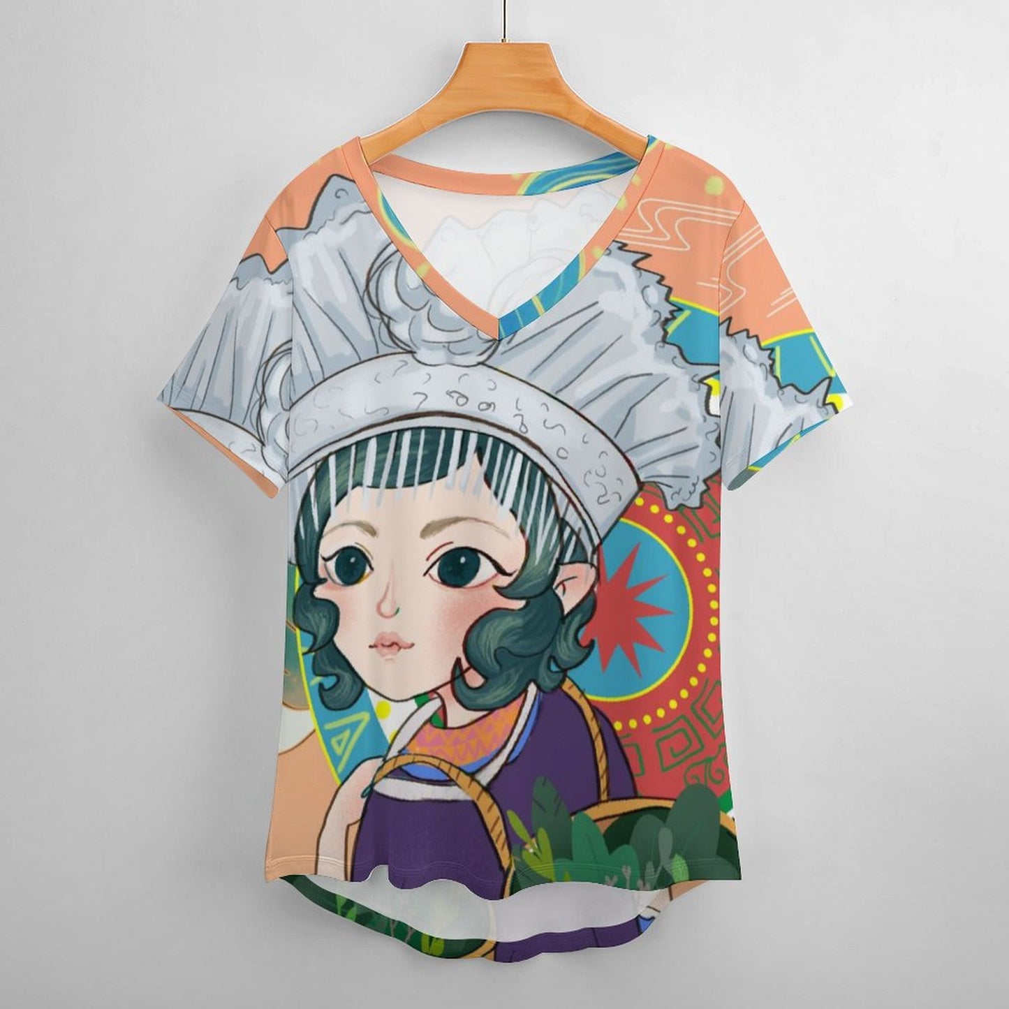 【カスタム印刷】アイスシルク VネックTシャツ|オリジナルデザイン