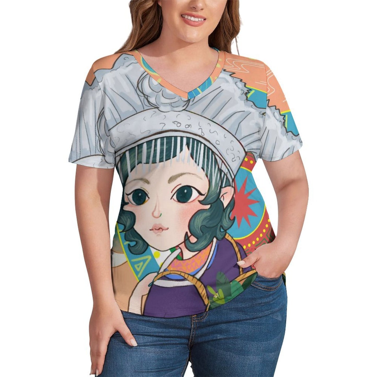 【カスタム印刷】アイスシルク VネックTシャツ|オリジナルデザイン