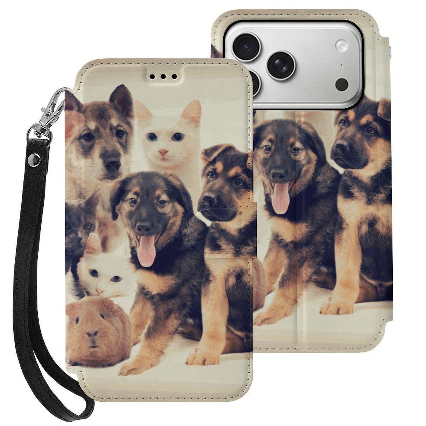 iPhone 17 名入れ レザーフリップケース(カードホルダー・ストラップ付き)