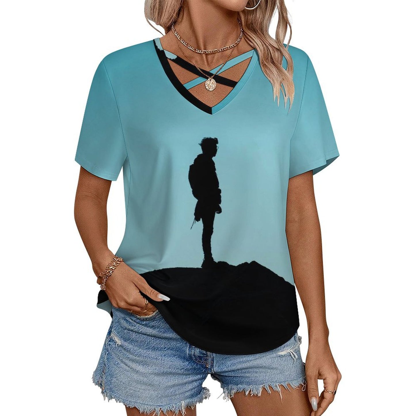 【オーダーメイド】カスタム VネックTシャツ レディース|クロスデザイン