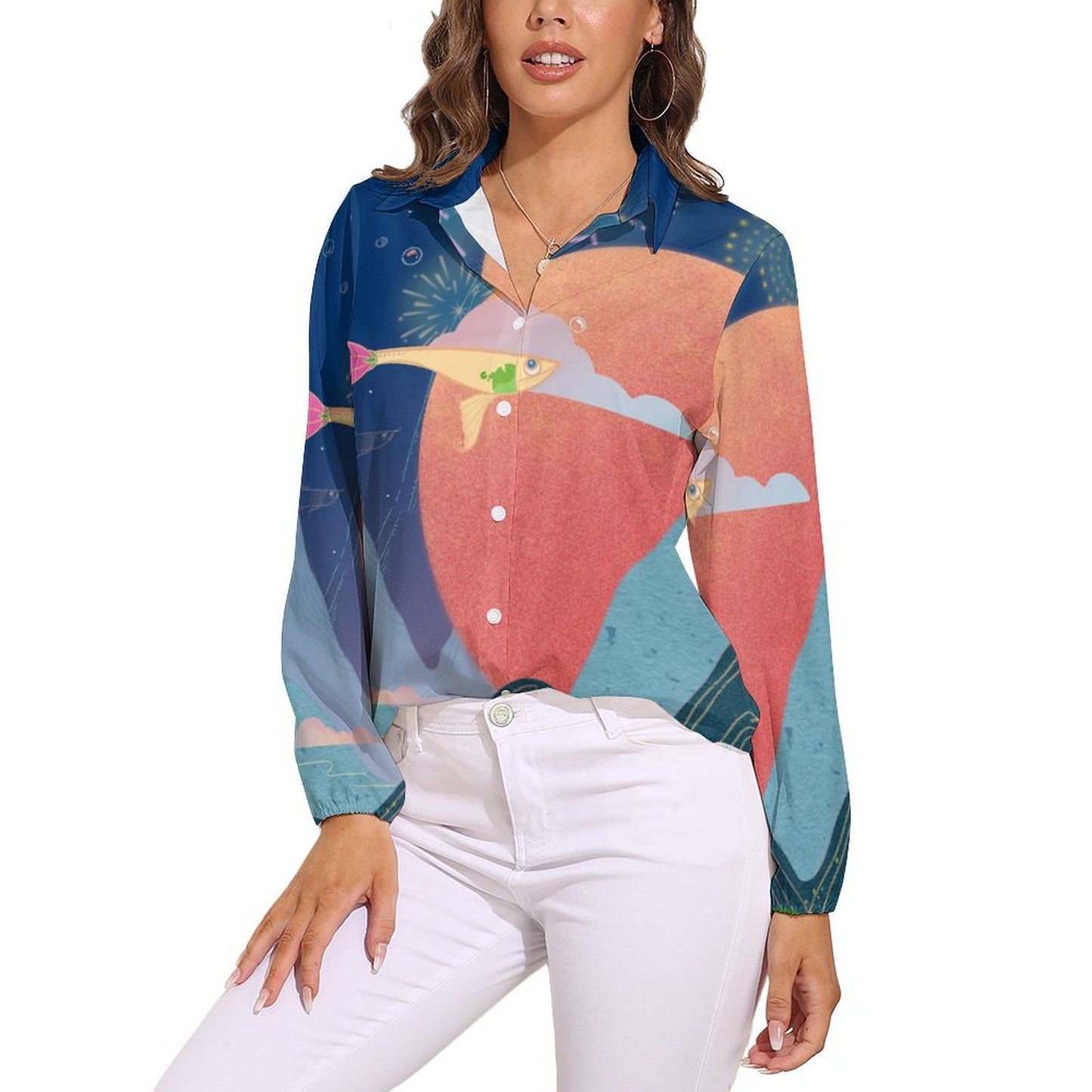 【全面プリント】記憶を纏う、カスタムレトロブラウス|長袖