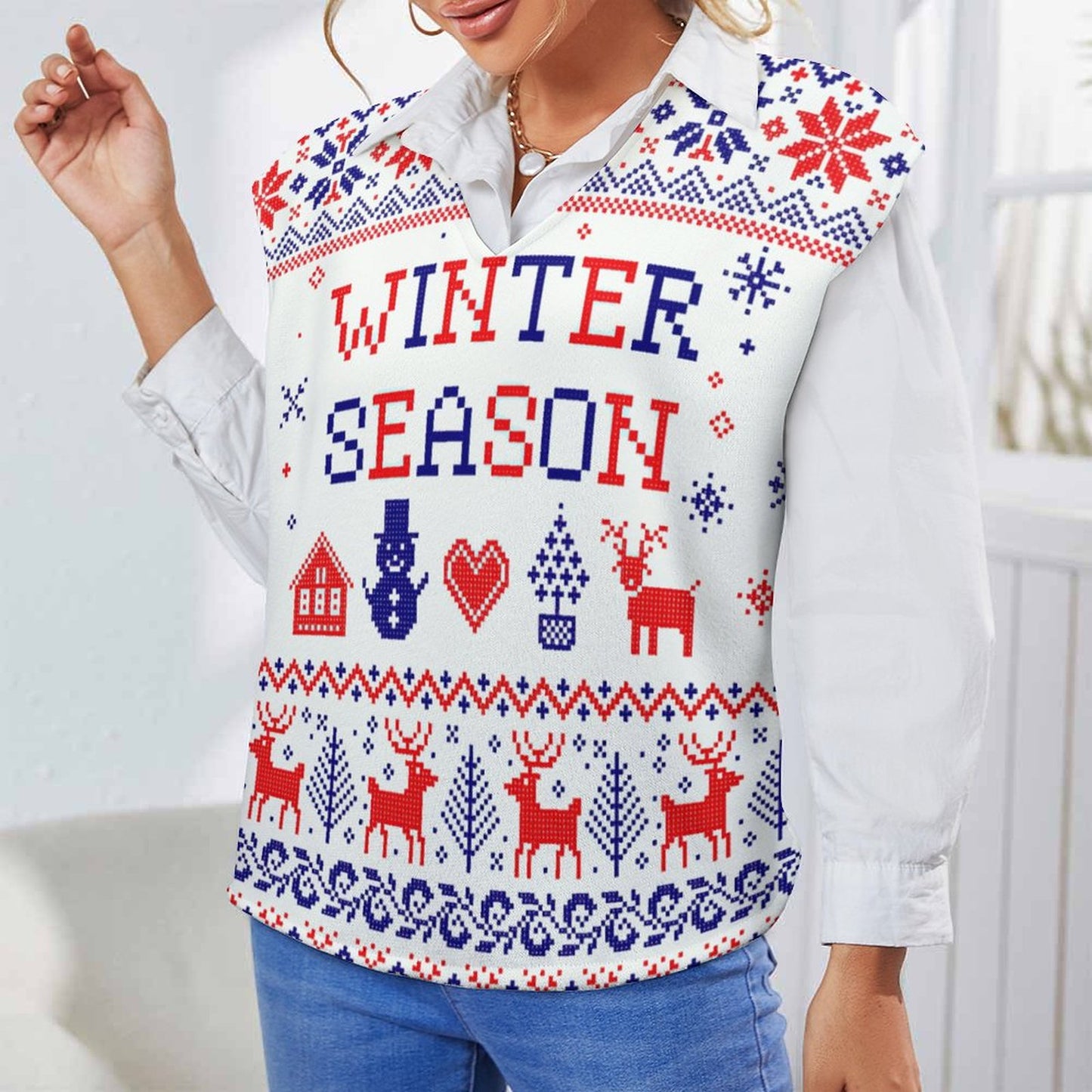 Vネック ニットベスト | レディース オーバーサイズ・レイヤード | S-2XL