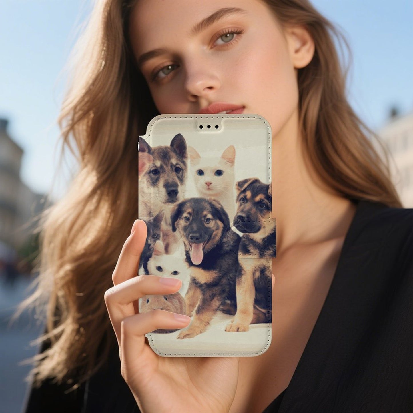 iPhone 17 名入れ レザーフリップケース（カードホルダー・ストラップ付き）