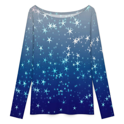Big Round Neck Long Sleeved Shirt Stars, Blue, Gradients