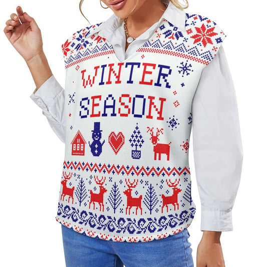 Vネック ニットベスト | レディース オーバーサイズ・レイヤード | S-2XL