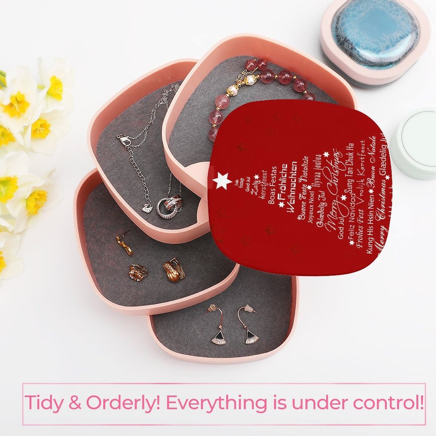 【見せる収納】写真で飾る4段回転式アクセサリーケース｜オリジナルタワー型ジュエリーボックス