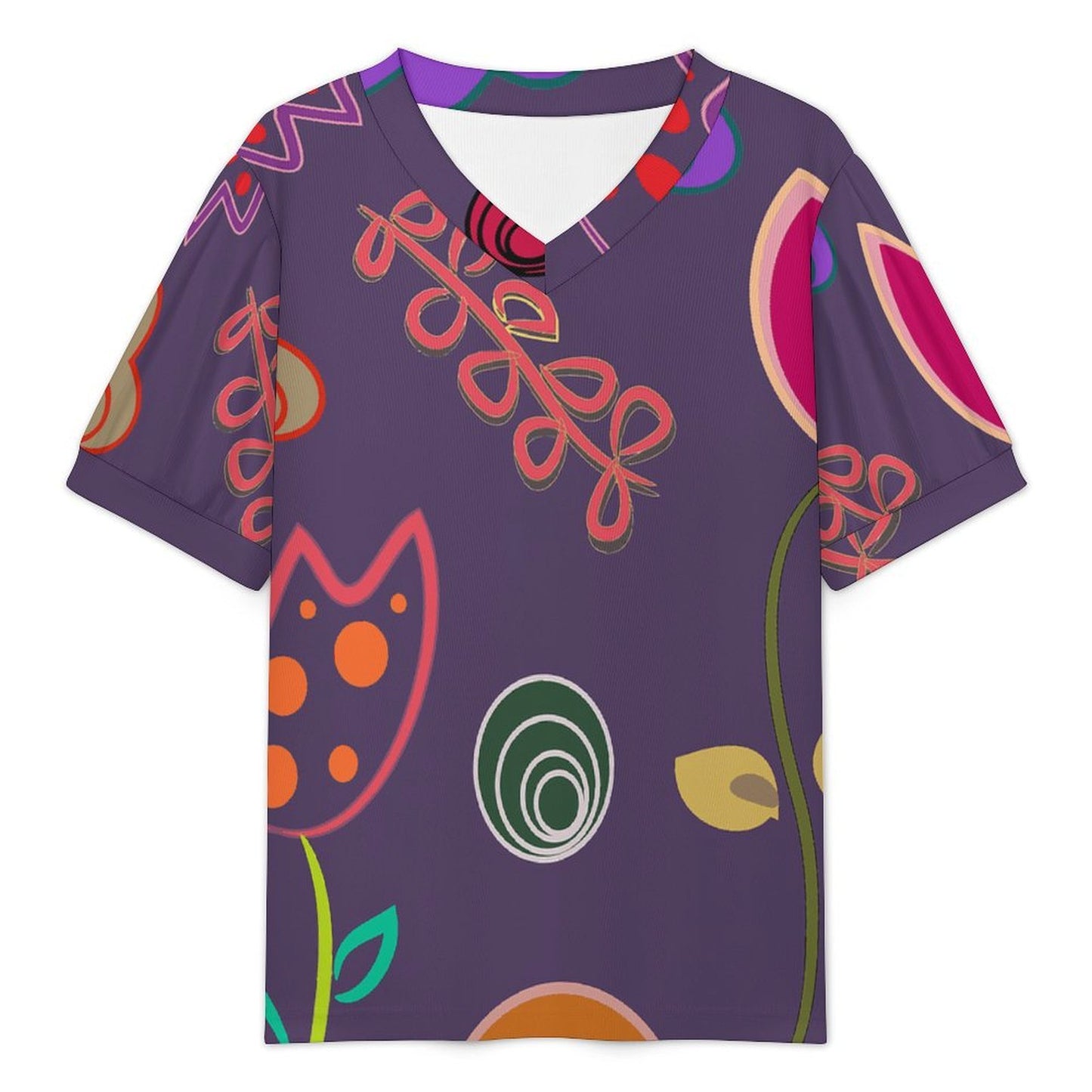 レディースVネック泡泡袖Tシャツ 小坑条熱転写カスタムプリント