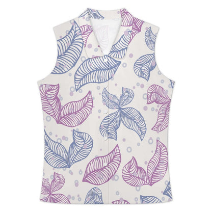 Sleeveless Lapel Button-up Shirt Leaves, Patterns