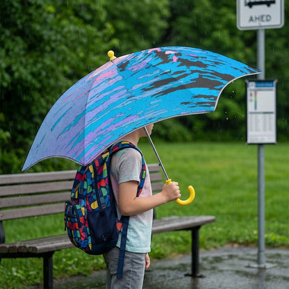 子ども用カスタムプリント折りたたみ傘｜反射テープ付き遮光晴雨兼用傘