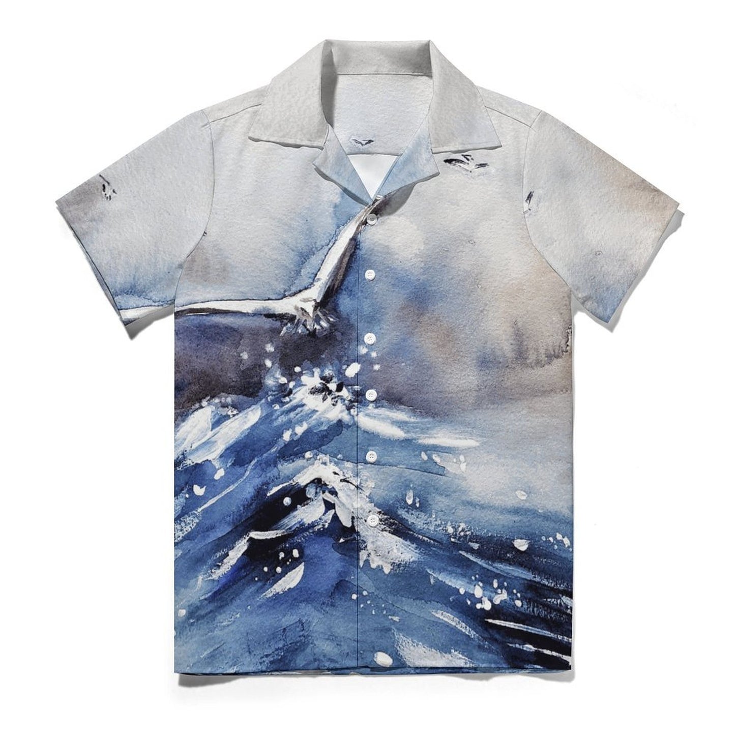 Cuban Collar Shirt Watercolor, Seagull