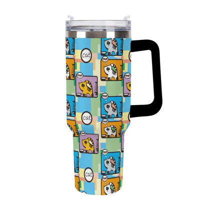 40oz 大容量 真空断熱タンブラー ストロー＆ハンドル付き（オリジナルUVプリント）