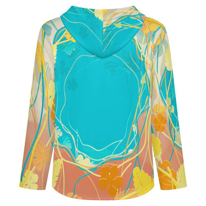 Button Hooded Sweatshirt Colored Plants, Leaves