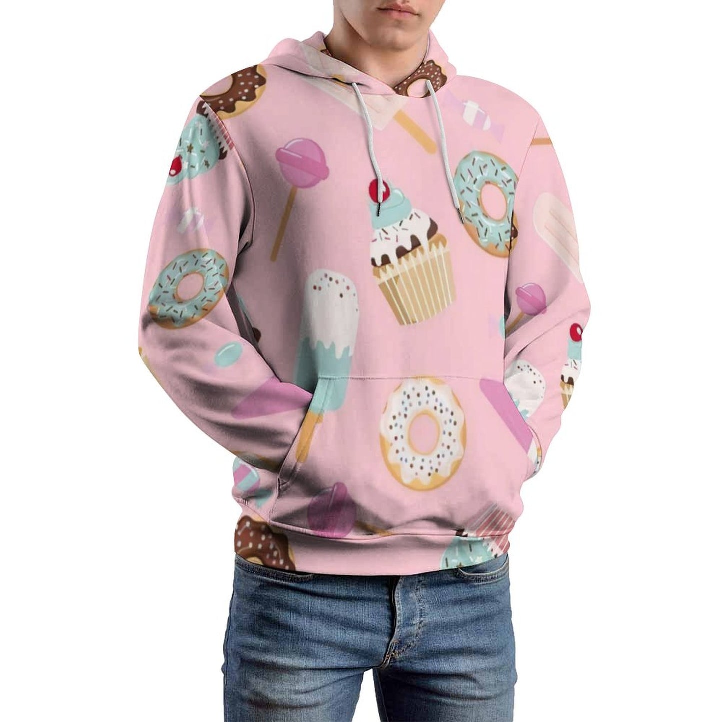 立ち上がるダブルフード | フレンチテリー総柄パーカー (S-6XL) | 立体シルエット