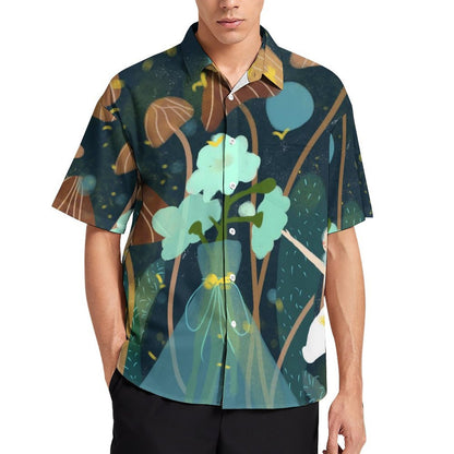 A Short Sleeved Shirt Forest, Mushroom, Girl, Cat