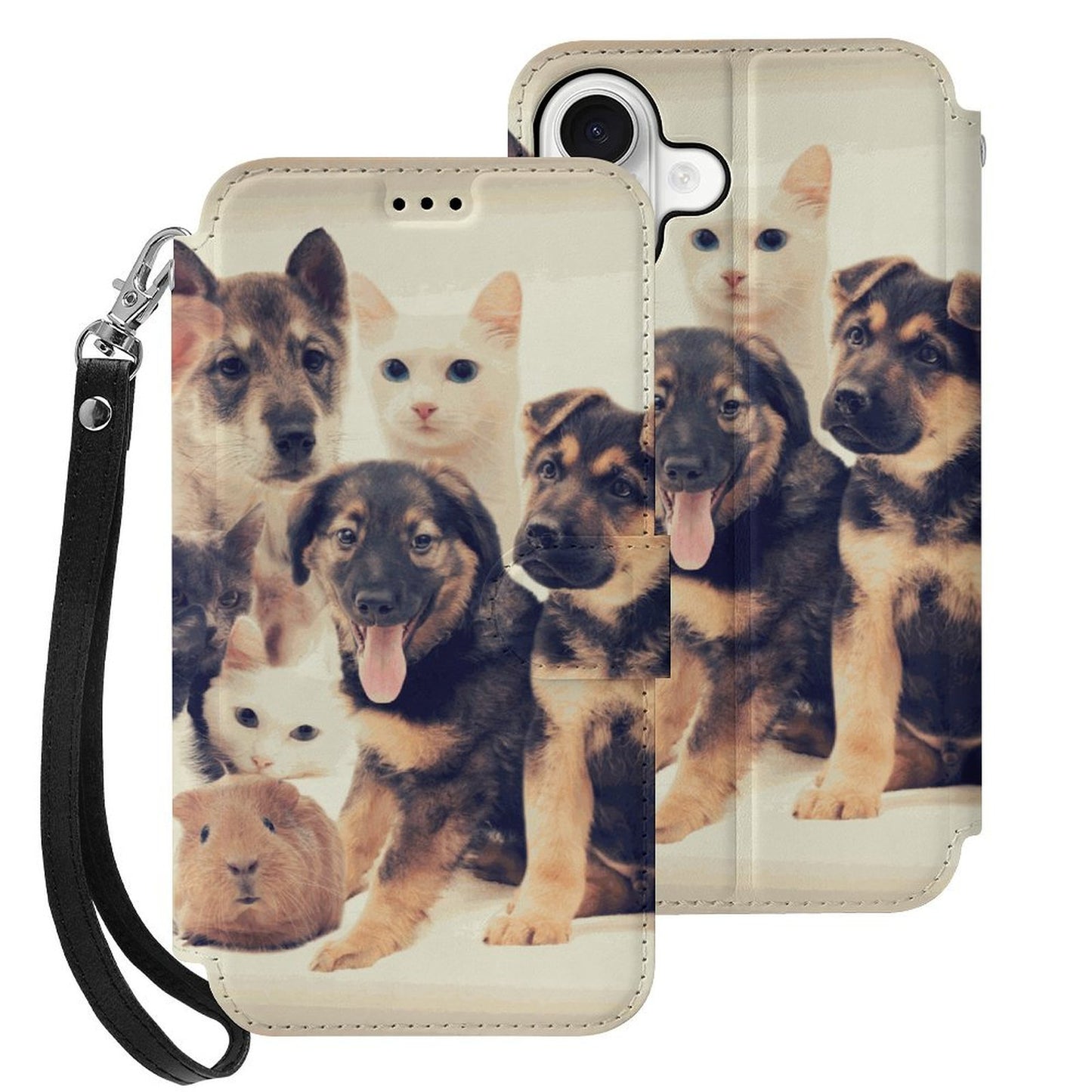 iPhone 17 名入れ レザーフリップケース（カードホルダー・ストラップ付き）