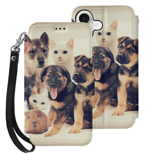 iPhone 17 名入れ レザーフリップケース（カードホルダー・ストラップ付き）