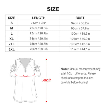 【オリジナルプリント】フロントジップ オープンショルダー チュニックトップス｜着痩せ Vネック