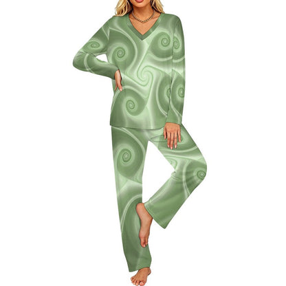 V-neck Pajama Set Green, Background, Abstract