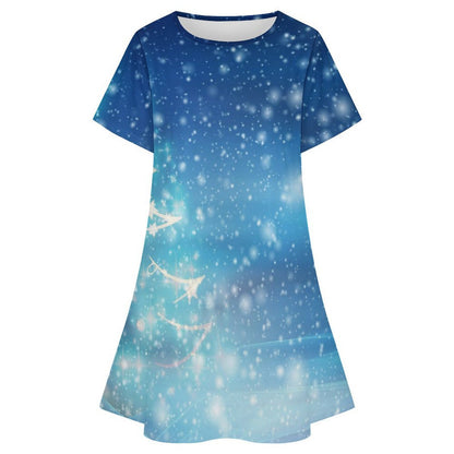 Short-sleeved Dress Christmas Tree, Starlight, Stars, Winter