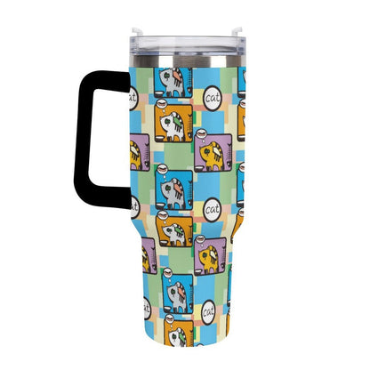 40oz 大容量 真空断熱タンブラー ストロー＆ハンドル付き（オリジナルUVプリント）