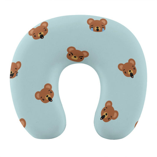 U-shaped Pillow Bear Face Tile Pattern Blue Style One Size