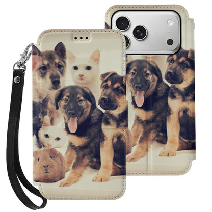 iPhone 17 名入れ レザーフリップケース（カードホルダー・ストラップ付き）