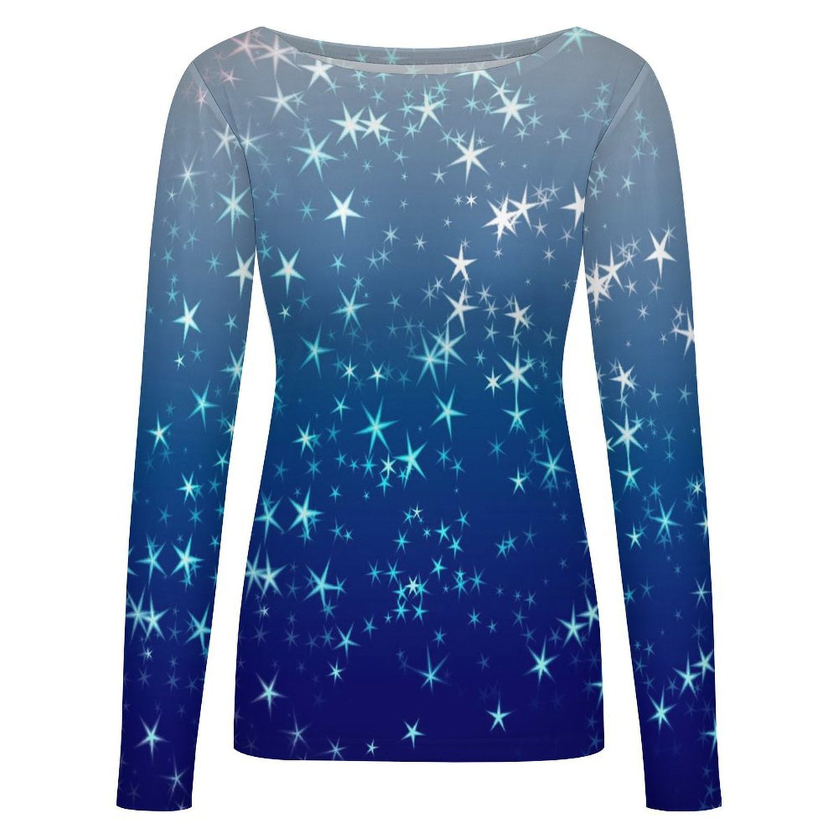 Big Round Neck Long Sleeved Shirt Stars, Blue, Gradients