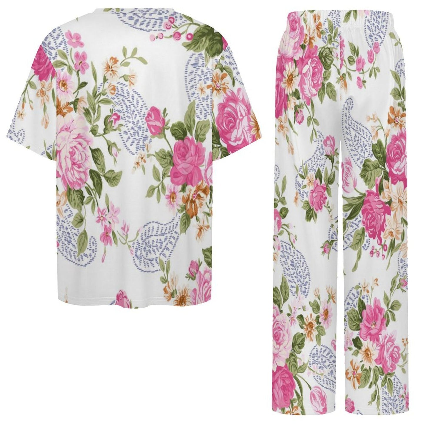 Short Sleeved Pajama Set Retro, Floral Design