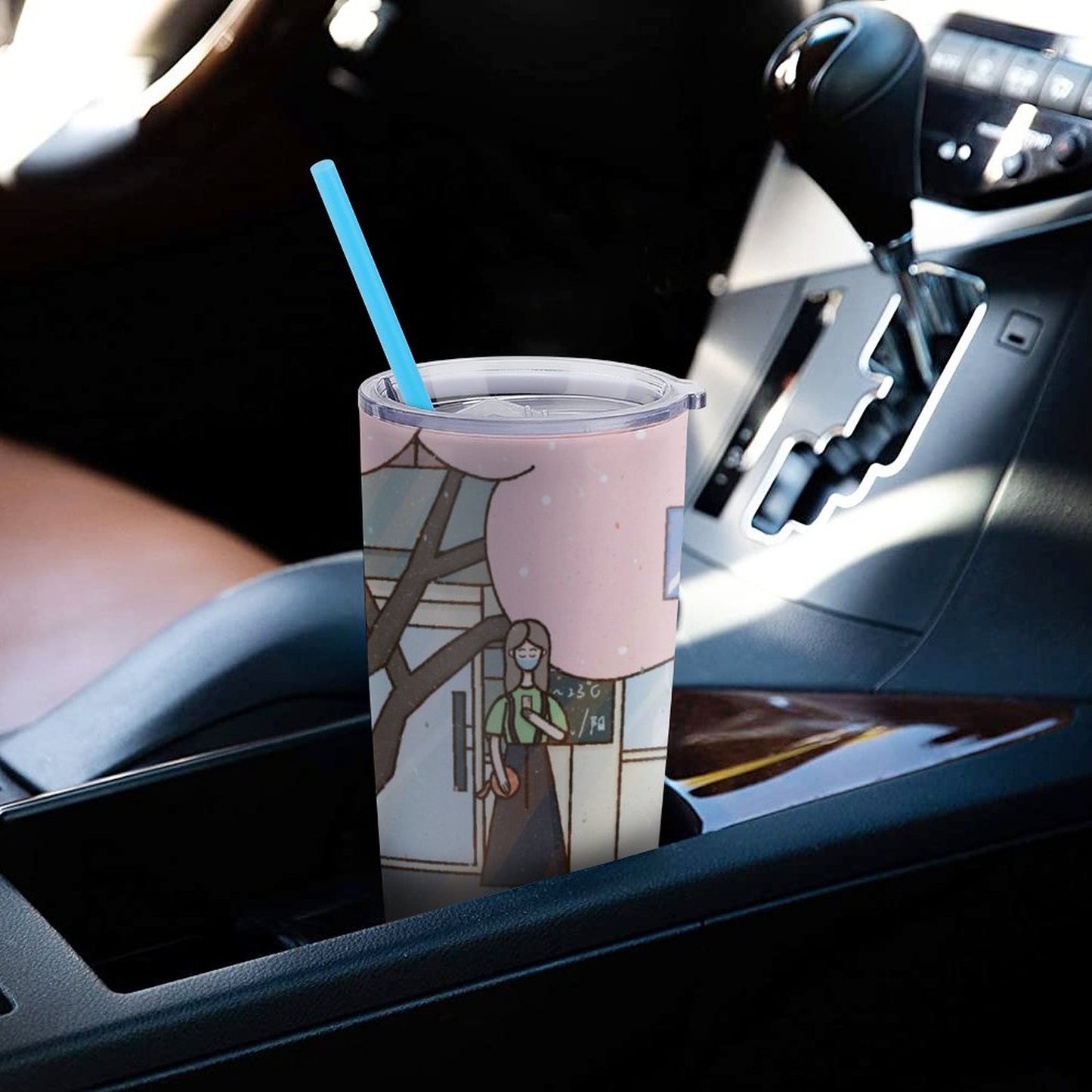 車用トラベルマグ 600ml 全周印刷 | カップホルダー対応 漏れない水筒