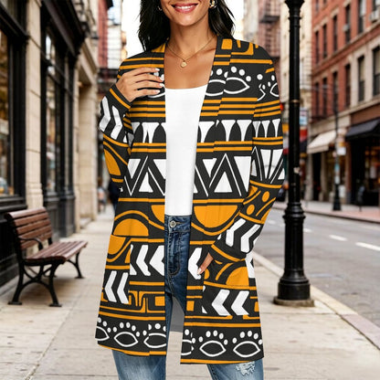 Long-sleeved Cardigan with Pockets African Pattern