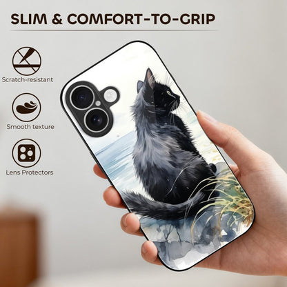 Mobile Phone Case for Apple IPhone 18 Black Cat, Back, Watercolor, Natural Style IPhone 18
