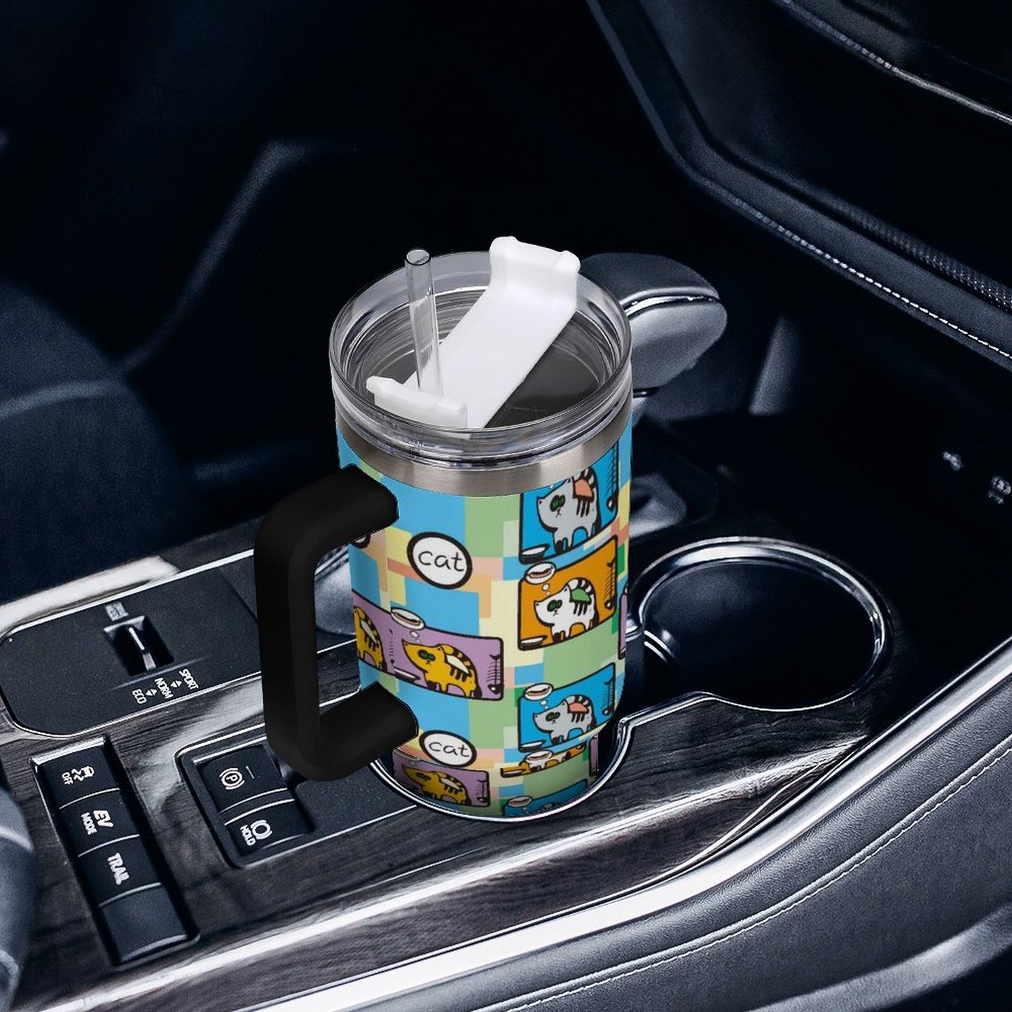 40oz 大容量 真空断熱タンブラー ストロー＆ハンドル付き（オリジナルUVプリント）