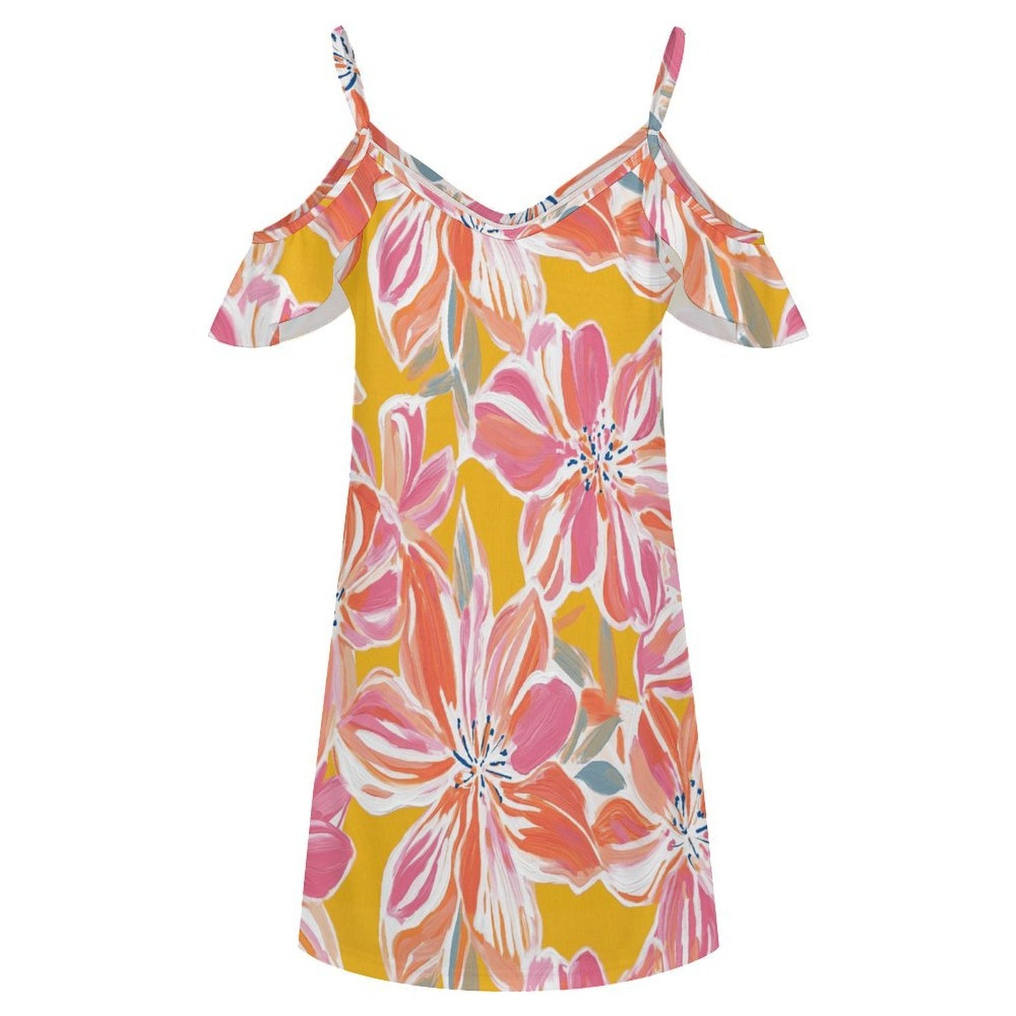オフショルダー フリル ワンピース（熱転写カスタムプリント対応）