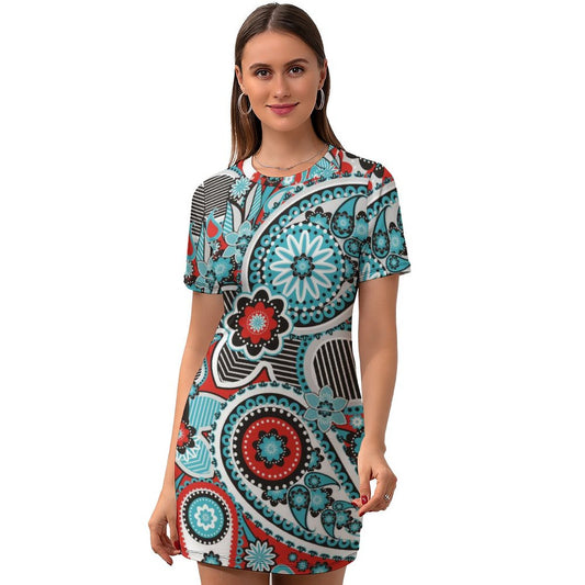 ショートスリーブ ボディコン ワンピース カスタムプリント | カジュアル フィット プルオーバー 膝丈