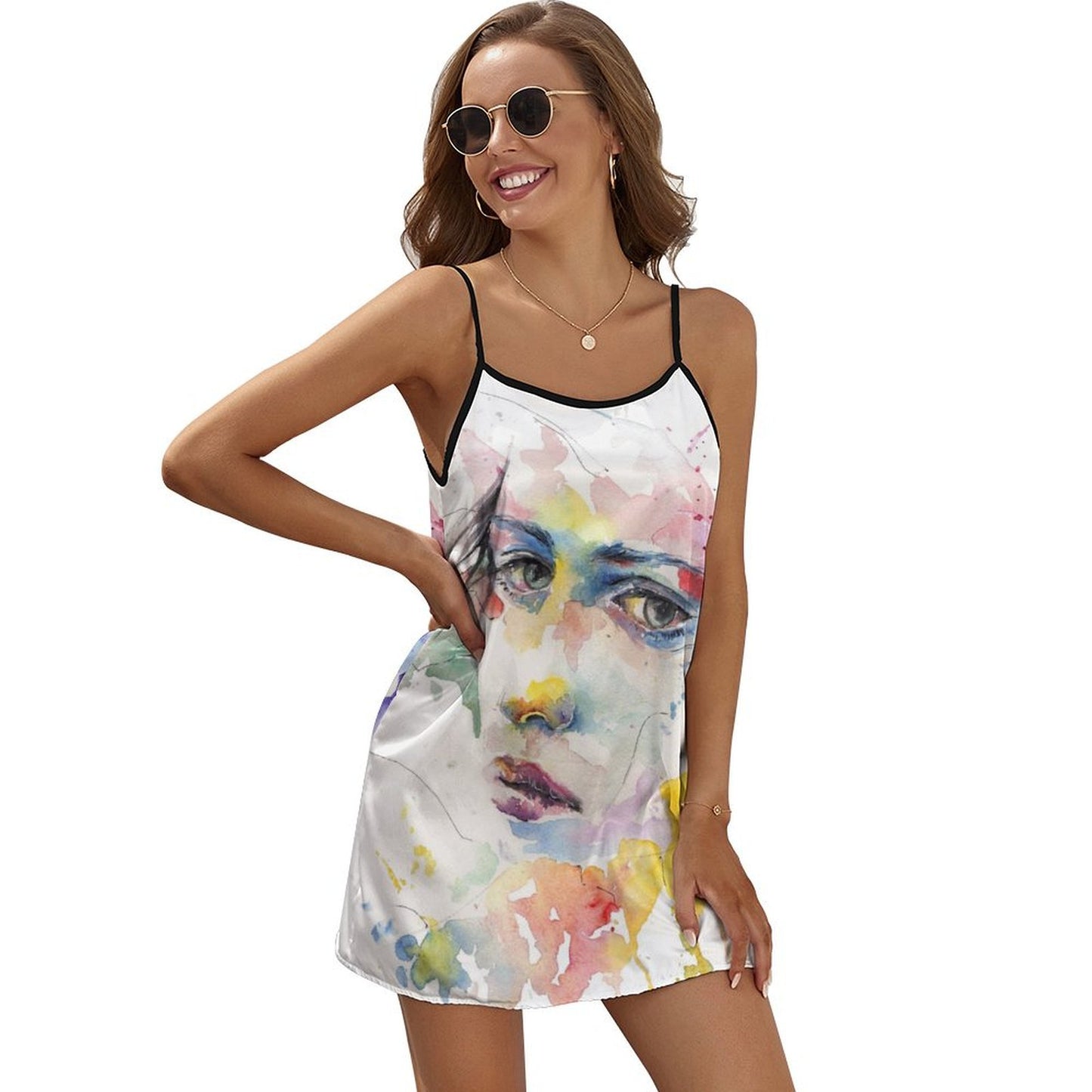 カスタム Vネックサテンドレス | 写真・名入れギフト レディース