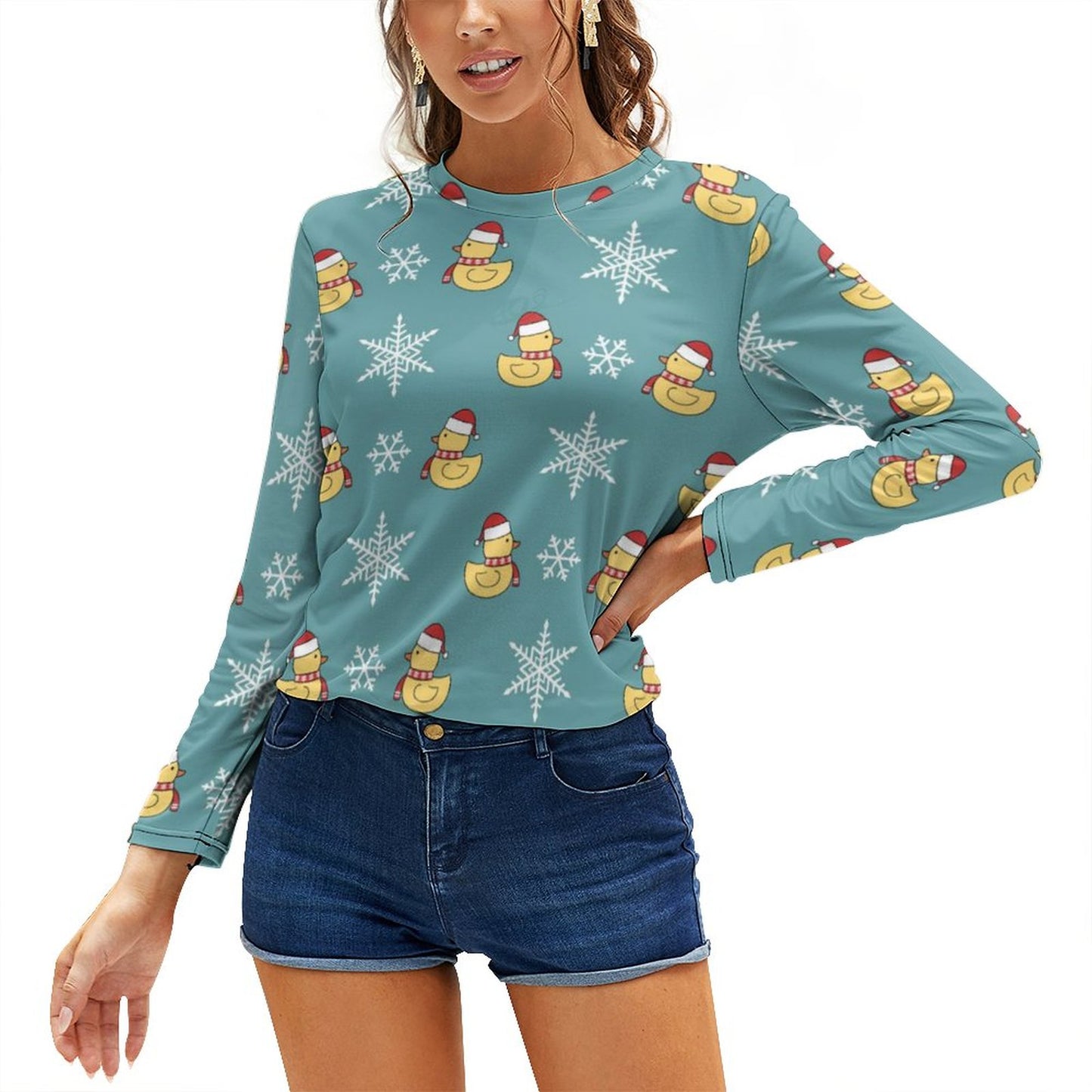 レディース ゆったり クルーネック Tシャツ カスタムプリント ストレッチ カジュアル トップス