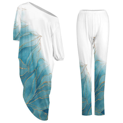 【部屋着に見えない】そのまま外出OK！オフショルダー・ラウンジウェア上下セット｜ワンマイルウェア