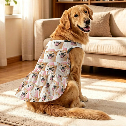 大きめサイズ対応ハワイアン荷叶边ペット連衣裙（熱転写オーダーカスタム）