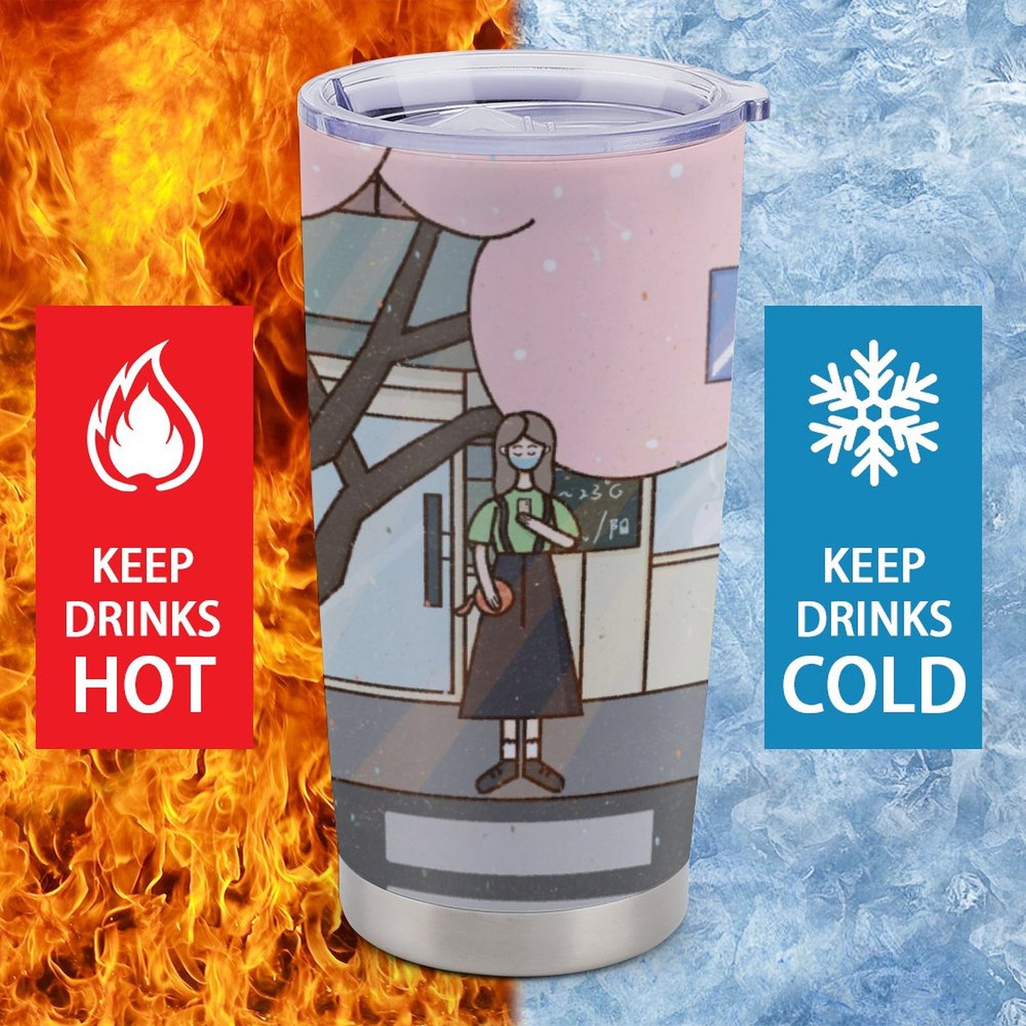 車用トラベルマグ 600ml 全周印刷 | カップホルダー対応 漏れない水筒