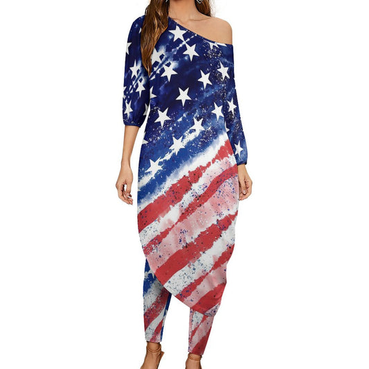 オリジナル ワンショルダー セットアップ | マキシ丈トップス＆パンツ | 5XLまで