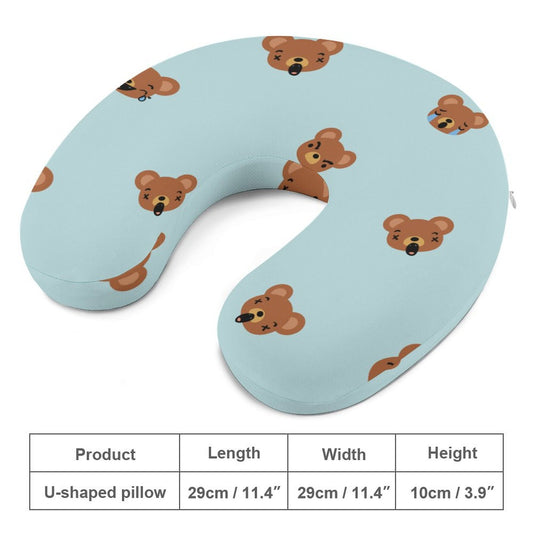 U-shaped Pillow Bear Face Tile Pattern Blue Style One Size