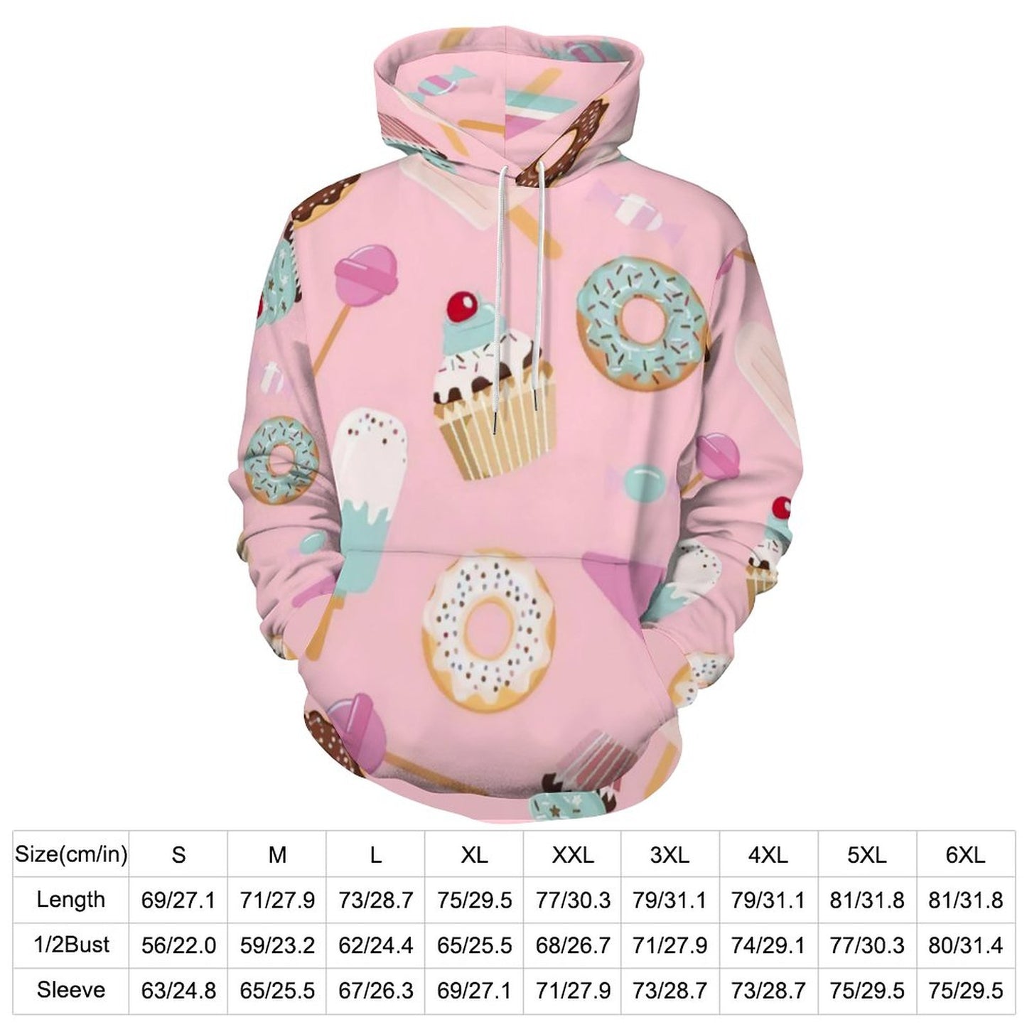立ち上がるダブルフード | フレンチテリー総柄パーカー (S-6XL) | 立体シルエット