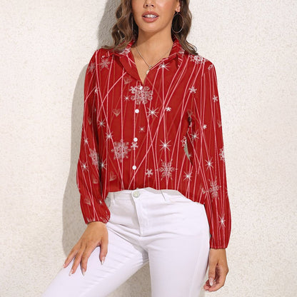 Vネック ランタンスリーブ ブラウス | レトロ・フレンチシック | S-3XL