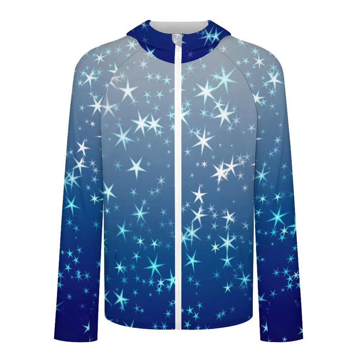 Sunscreen Hooded Long Sleeved Jacket Stars, Blue, Gradients