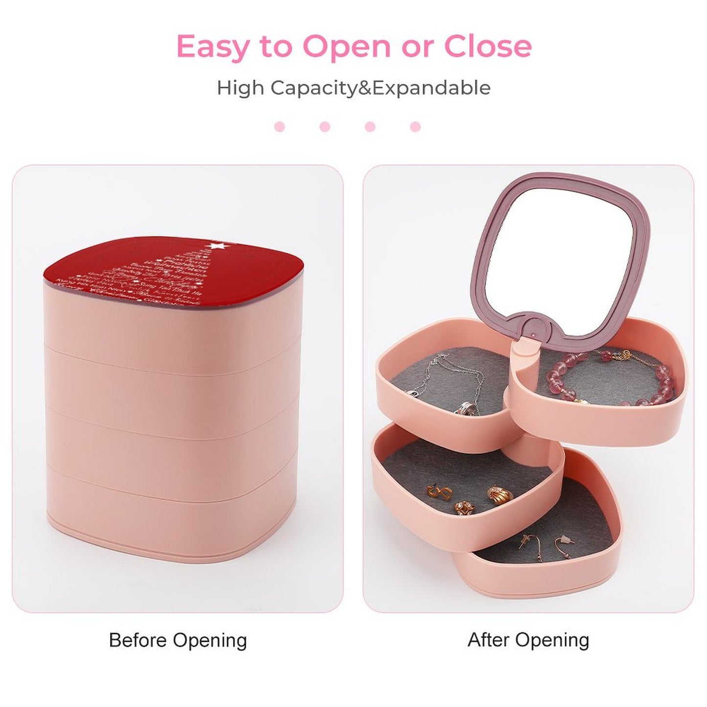 【見せる収納】写真で飾る4段回転式アクセサリーケース｜オリジナルタワー型ジュエリーボックス