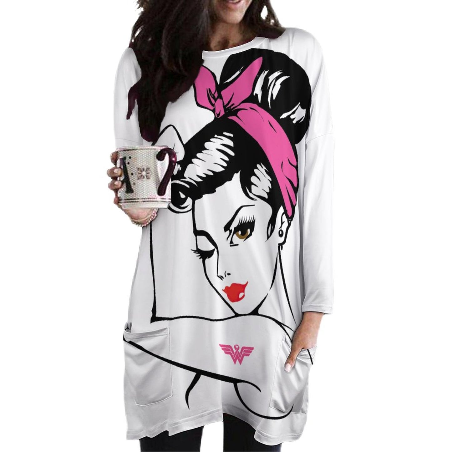 ロング丈ポケット付きトレーナー | お尻が隠れるチュニック | 2XS-6XL