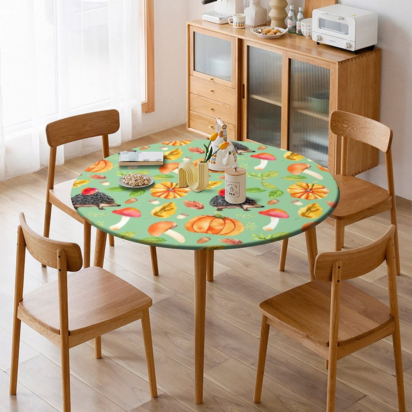 【古いテーブルが蘇る】写真で創る、フィット円形テーブルカバー｜防水・屋外OK